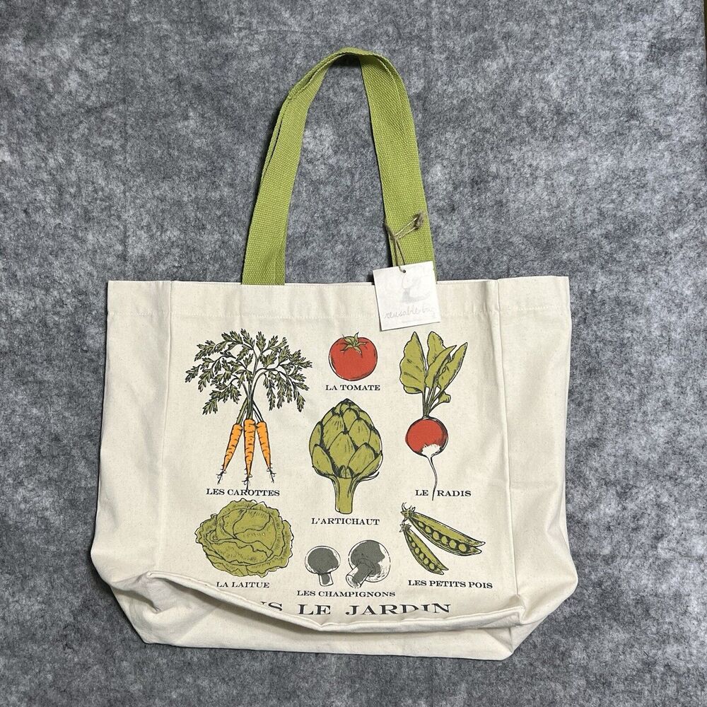 French DANS LE JARDIN In The Garden Cotton Canvas Reusable Tote Bag Vegetables